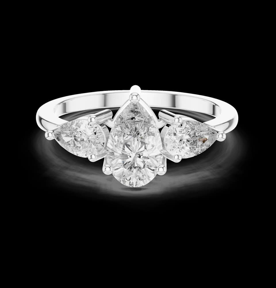 Three Stone Pear Lab Diamond Ring - Image 2 Three Stone Pear Lab Diamond Ring, view 2 of 6