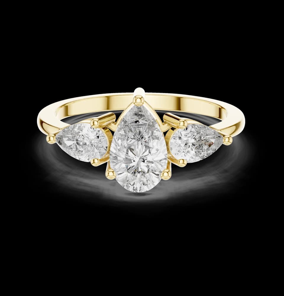 Three Stone Pear Lab Diamond Ring - Image 3 Three Stone Pear Lab Diamond Ring, view 3 of 6