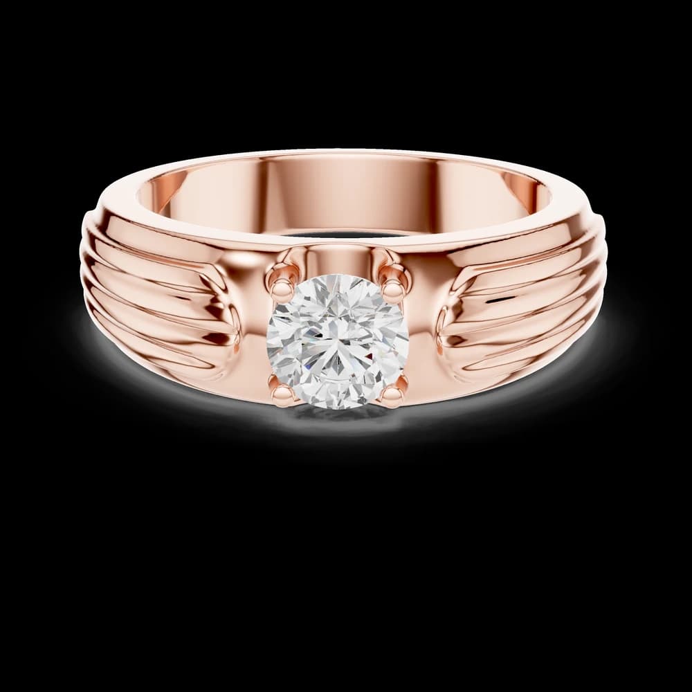 Textured Architectural Men's Ring with Solitaire Lab Diamond - Image 1 Textured Architectural Men's Ring with Solitaire Lab Diamond, view 1 of 6