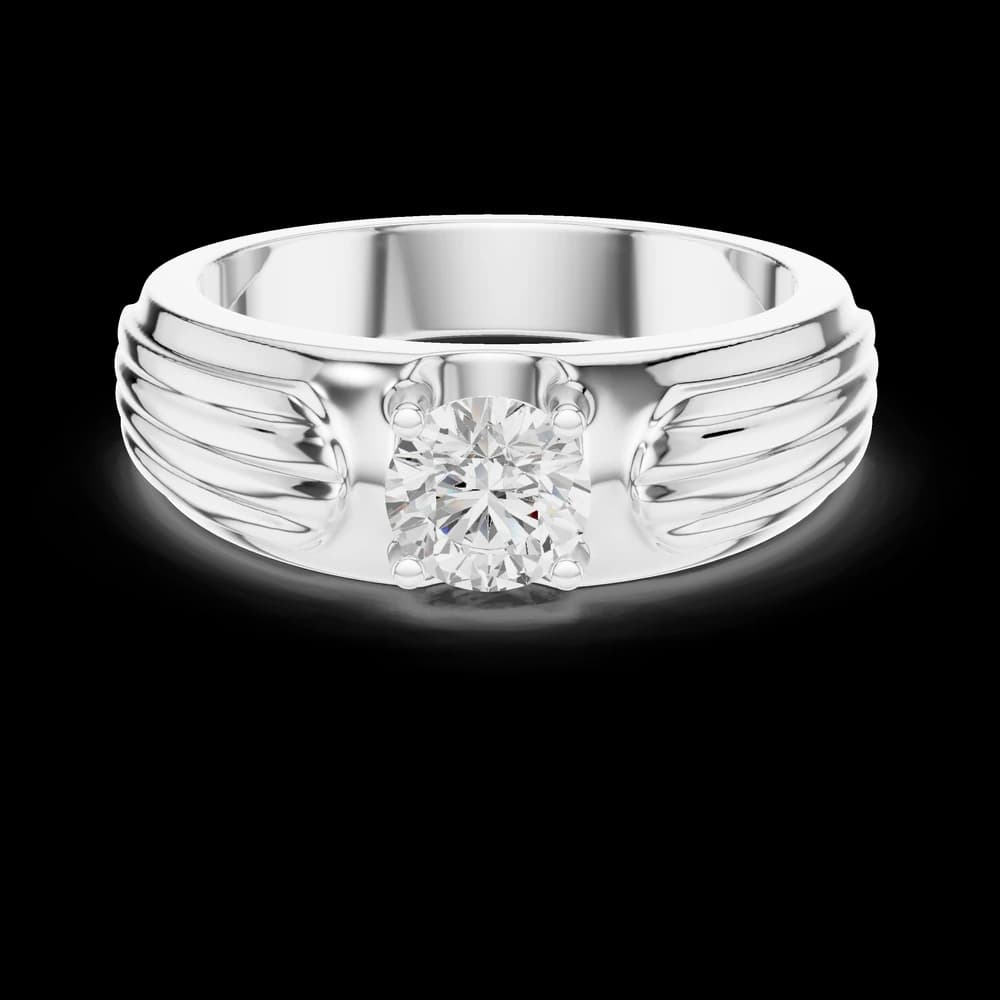 Textured Architectural Men's Ring with Solitaire Lab Diamond - Image 2 Textured Architectural Men's Ring with Solitaire Lab Diamond, view 2 of 6
