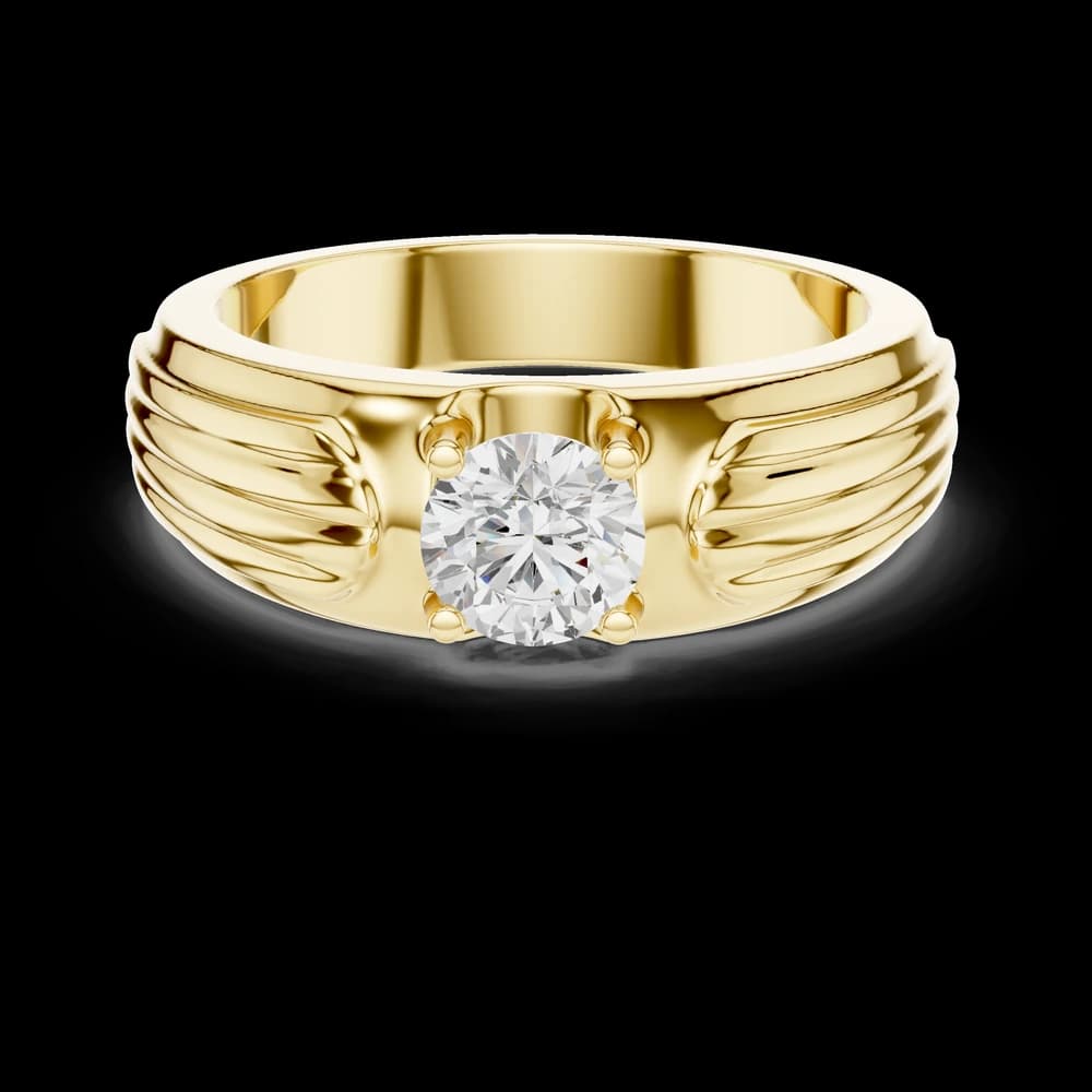 Textured Architectural Men's Ring with Solitaire Lab Diamond - Image 3 Textured Architectural Men's Ring with Solitaire Lab Diamond, view 3 of 6