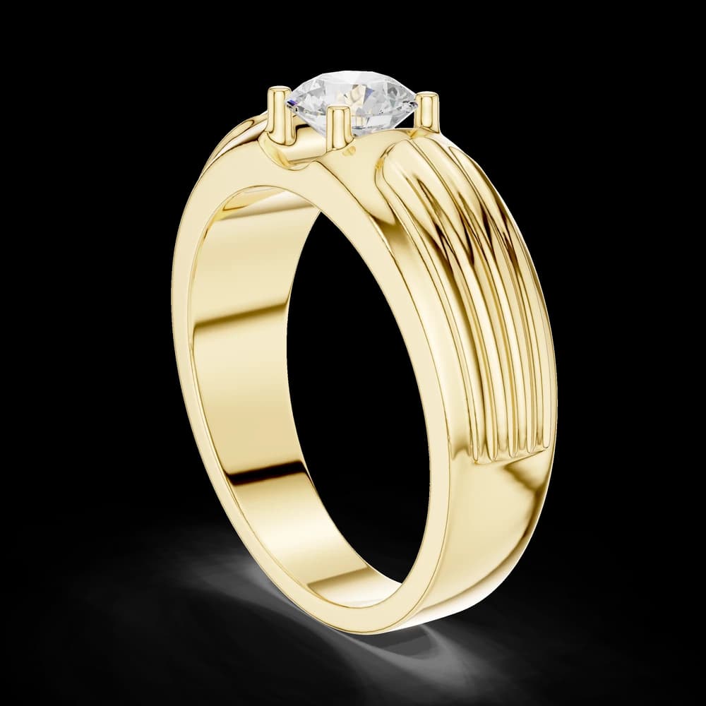 Textured Architectural Men's Ring with Solitaire Lab Diamond - Image 4 Textured Architectural Men's Ring with Solitaire Lab Diamond, view 4 of 6