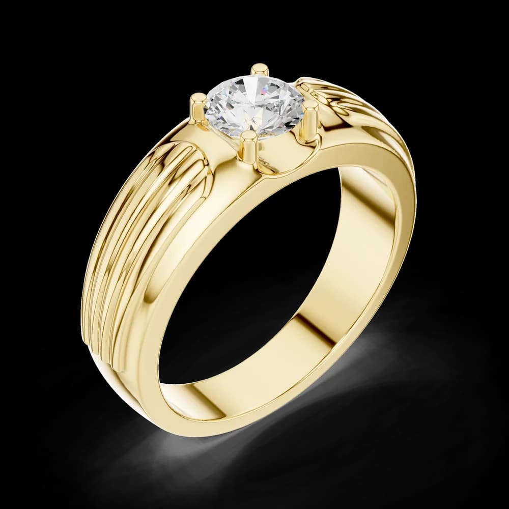 Textured Architectural Men's Ring with Solitaire Lab Diamond - Image 5 Textured Architectural Men's Ring with Solitaire Lab Diamond, view 5 of 6
