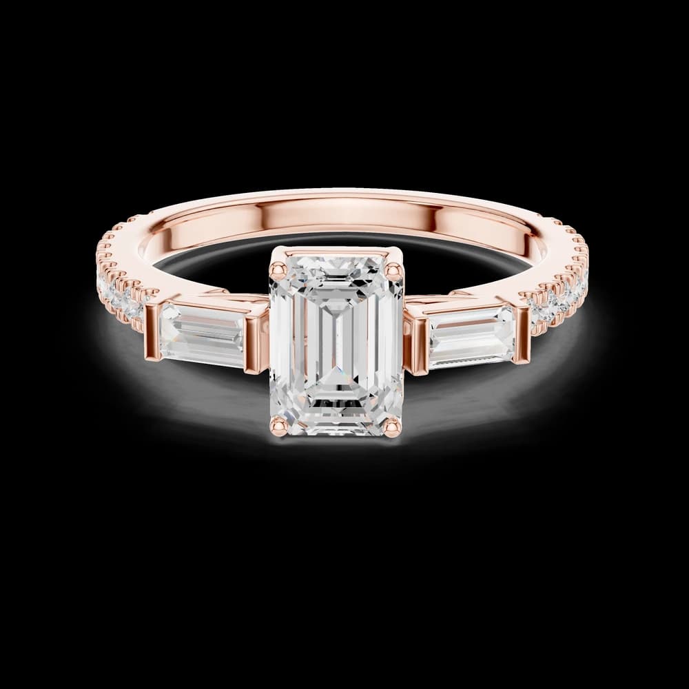 Baguette Accented Emerald Lab Grown Diamond Ring - Image 1 Baguette Accented Emerald Lab Grown Diamond Ring, view 1 of 6