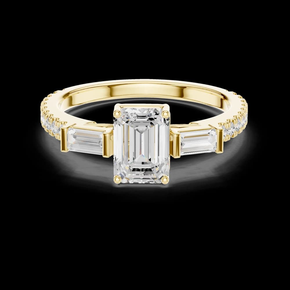 Baguette Accented Emerald Lab Grown Diamond Ring - Image 3 Baguette Accented Emerald Lab Grown Diamond Ring, view 3 of 6