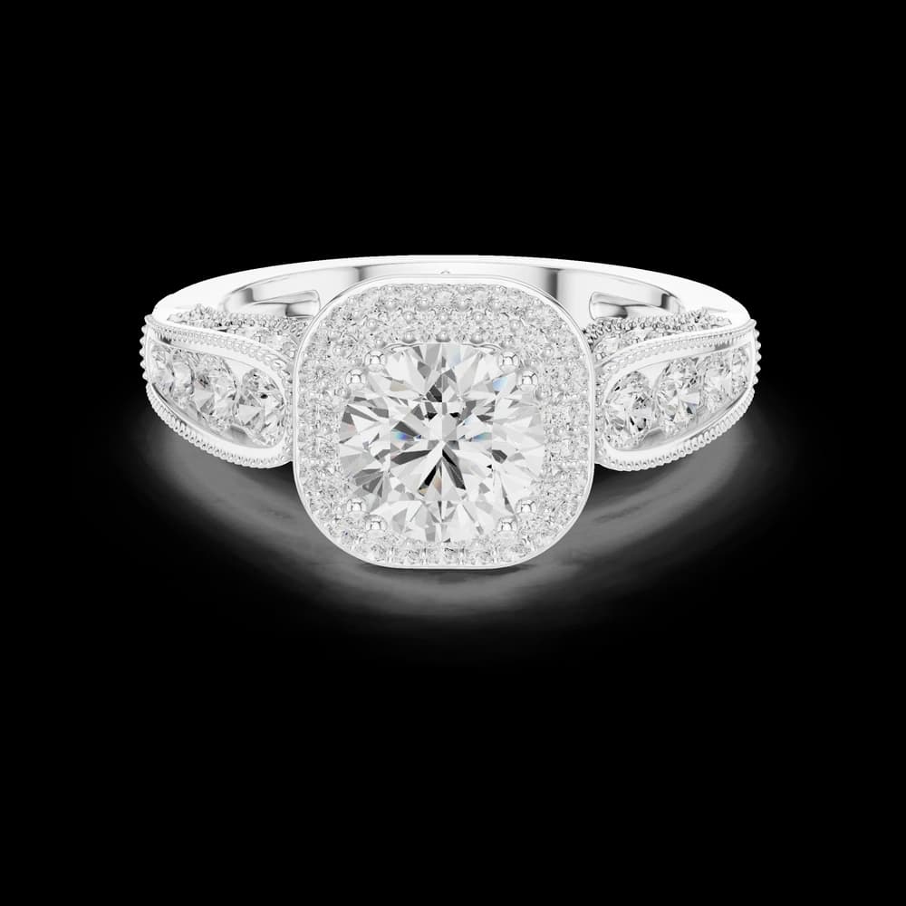 Vintage Double Halo Round Solitaire Ring - Image 2 Vintage Double Halo Round Solitaire Ring, view 2 of 6