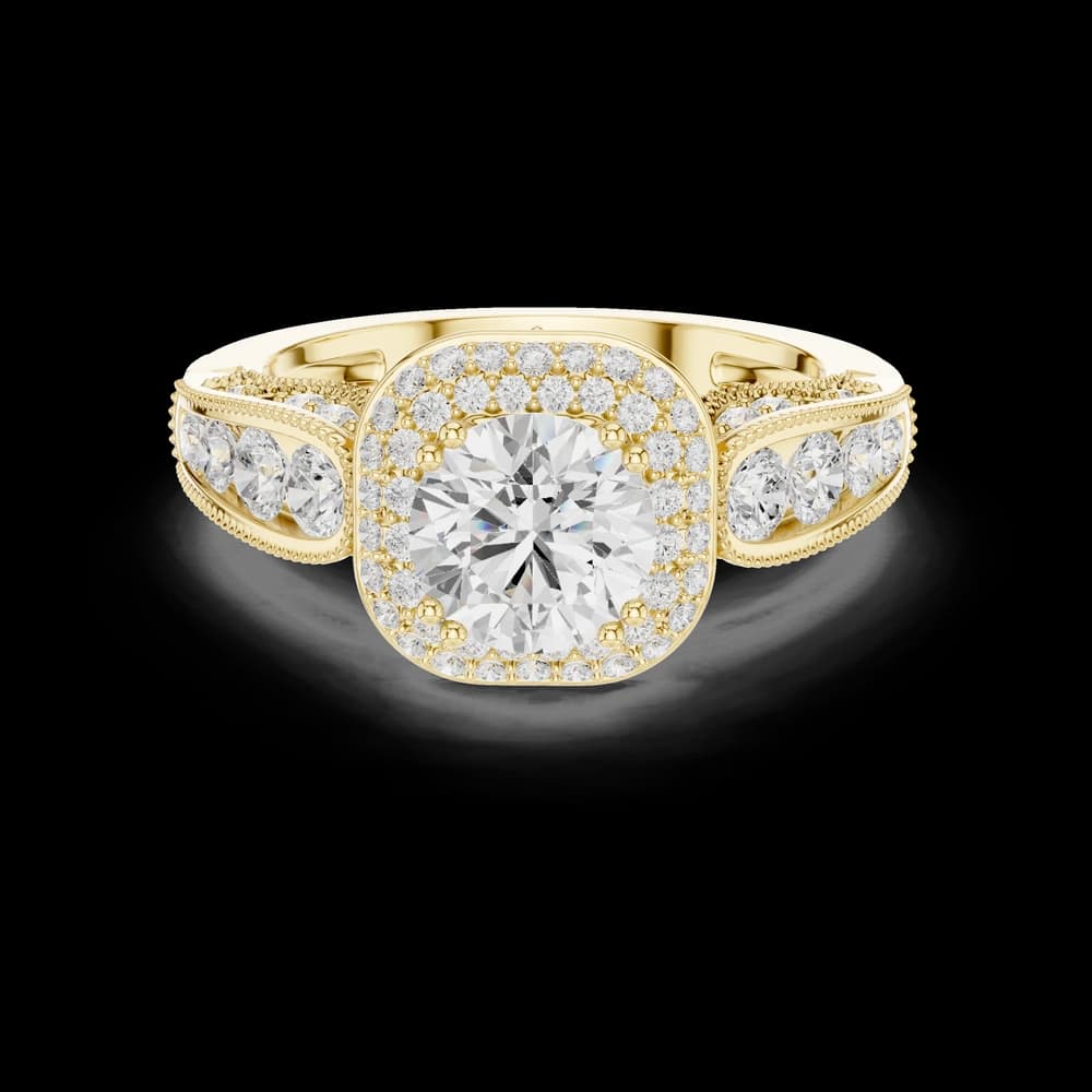 Vintage Double Halo Round Solitaire Ring - Image 3 Vintage Double Halo Round Solitaire Ring, view 3 of 6