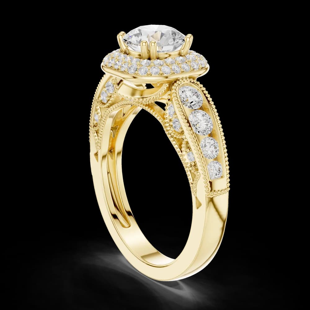Vintage Double Halo Round Solitaire Ring - Image 4 Vintage Double Halo Round Solitaire Ring, view 4 of 6