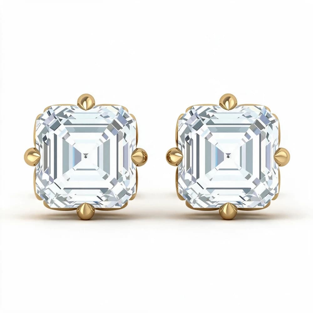 Asscher Cut Scroll Solitaire Studs - Image 1 Asscher Cut Scroll Solitaire Studs, view 1 of 5