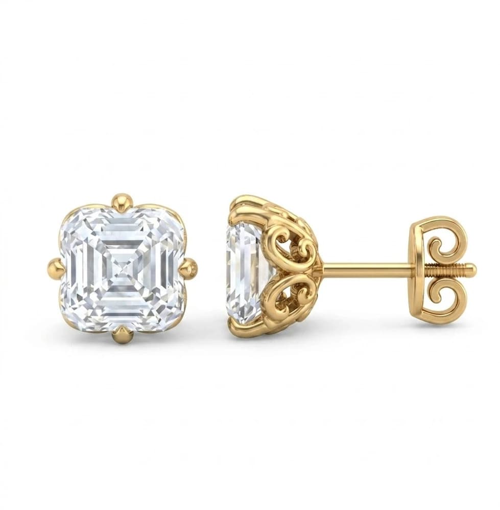 Asscher Cut Scroll Solitaire Studs - Image 4 Asscher Cut Scroll Solitaire Studs, view 4 of 5