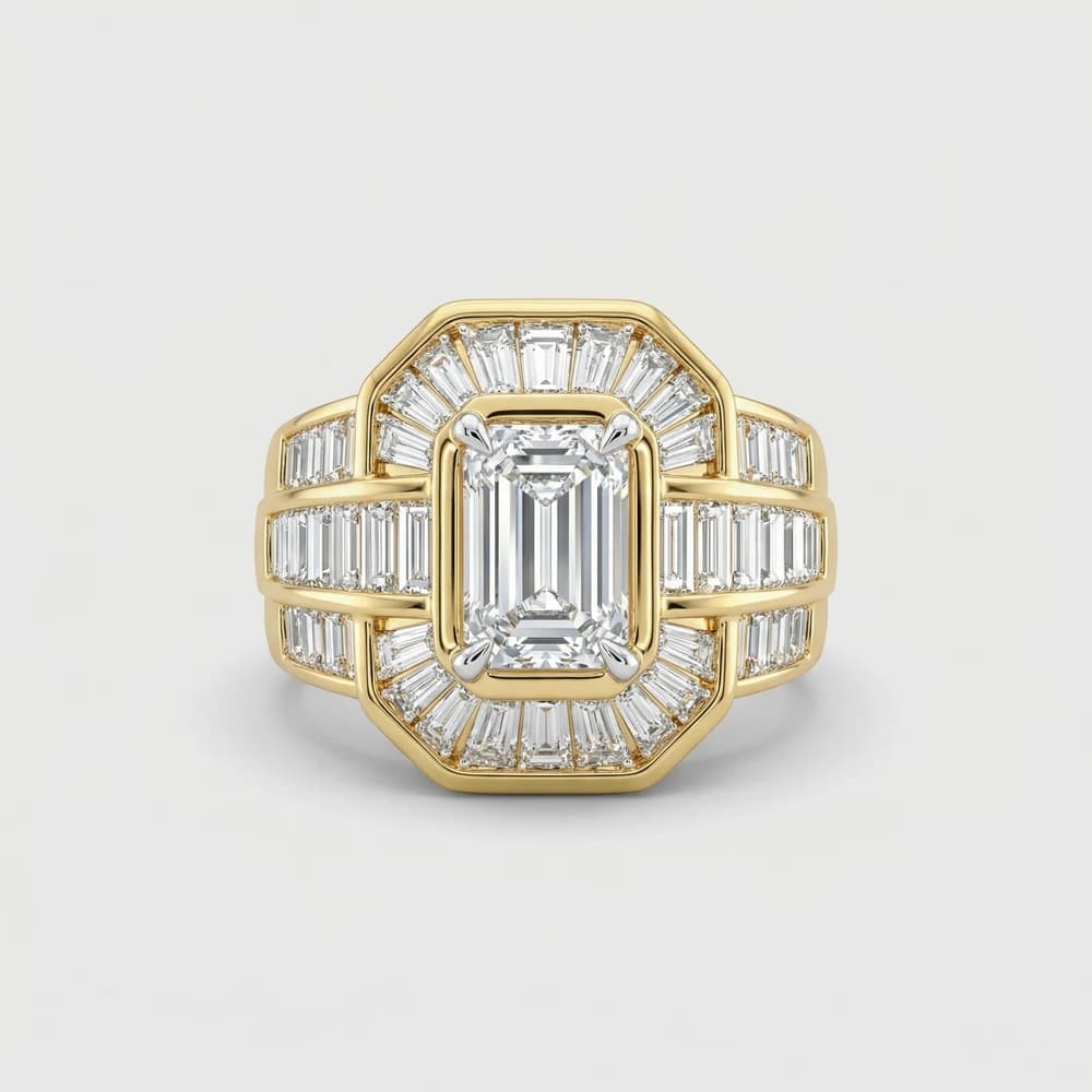 Art Deco Baguette Halo Lab Grown Diamond Ring - Image 1 Art Deco Baguette Halo Lab Grown Diamond Ring, view 1 of 1