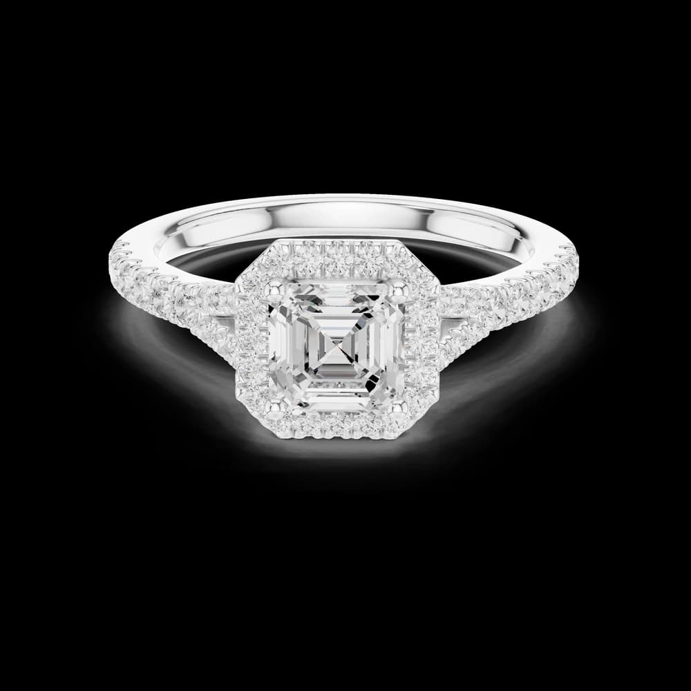 Split Shank Halo Asscher Lab Grown Diamond Ring - Image 2 Split Shank Halo Asscher Lab Grown Diamond Ring, view 2 of 6