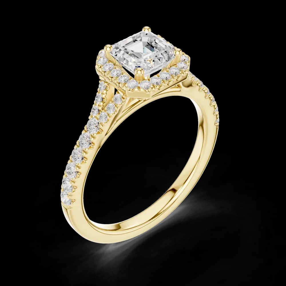 Split Shank Halo Asscher Lab Grown Diamond Ring - Image 5 Split Shank Halo Asscher Lab Grown Diamond Ring, view 5 of 6