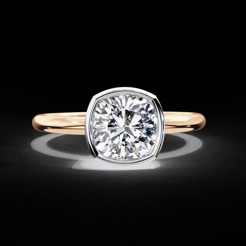 Bezel Set Cushion Solitaire Lab Grown Diamond Ring - Image 2 Bezel Set Cushion Solitaire Lab Grown Diamond Ring, view 2 of 14