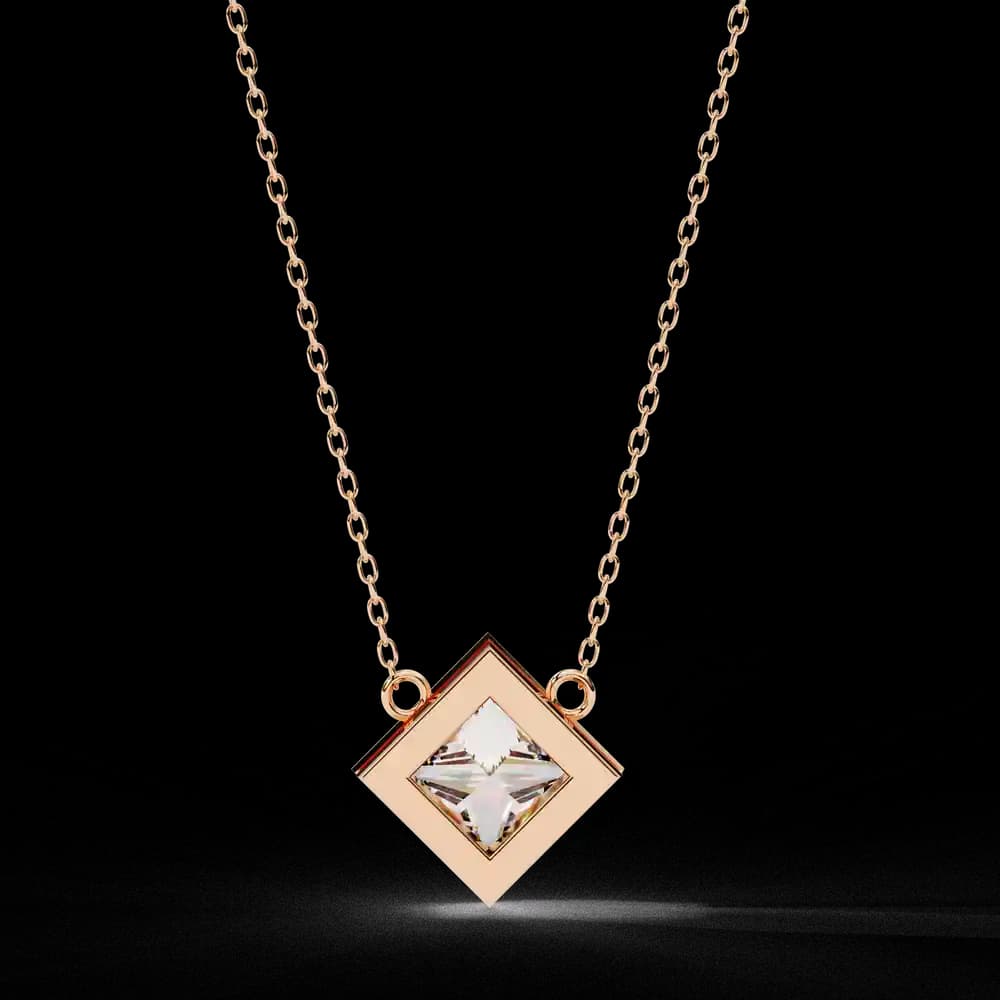Bezel Set Princess Lab Grown Diamond Pendant with chain - Image 10 Bezel Set Princess Lab Grown Diamond Pendant with chain, view 10 of 16