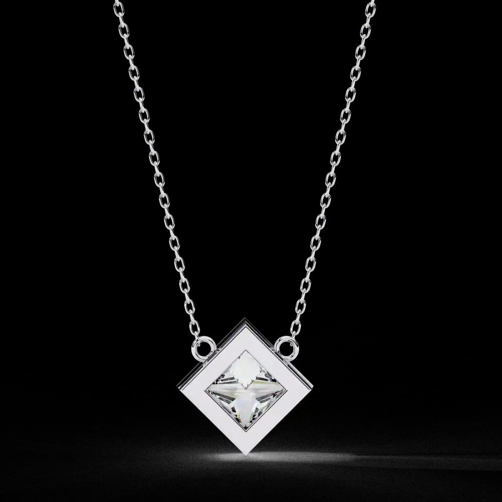 Bezel Set Princess Lab Grown Diamond Pendant with chain - Image 11 Bezel Set Princess Lab Grown Diamond Pendant with chain, view 11 of 16