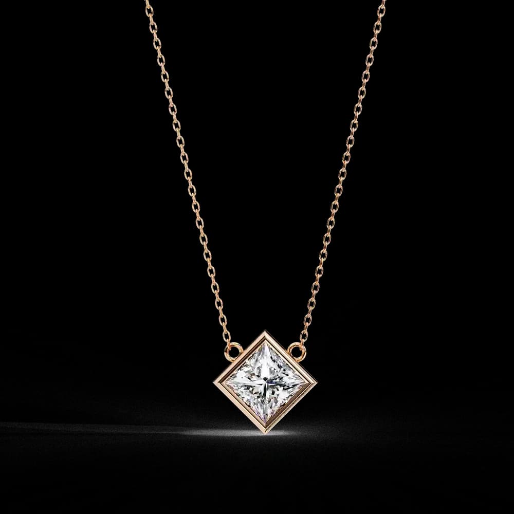 Bezel Set Princess Lab Grown Diamond Pendant with chain - Image 2 Bezel Set Princess Lab Grown Diamond Pendant with chain, view 2 of 16