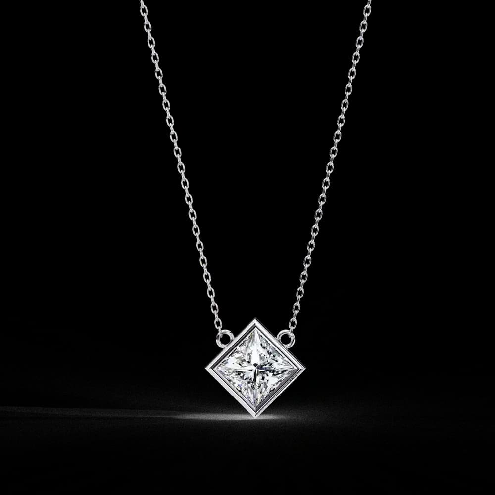 Bezel Set Princess Lab Grown Diamond Pendant with chain - Image 3 Bezel Set Princess Lab Grown Diamond Pendant with chain, view 3 of 16