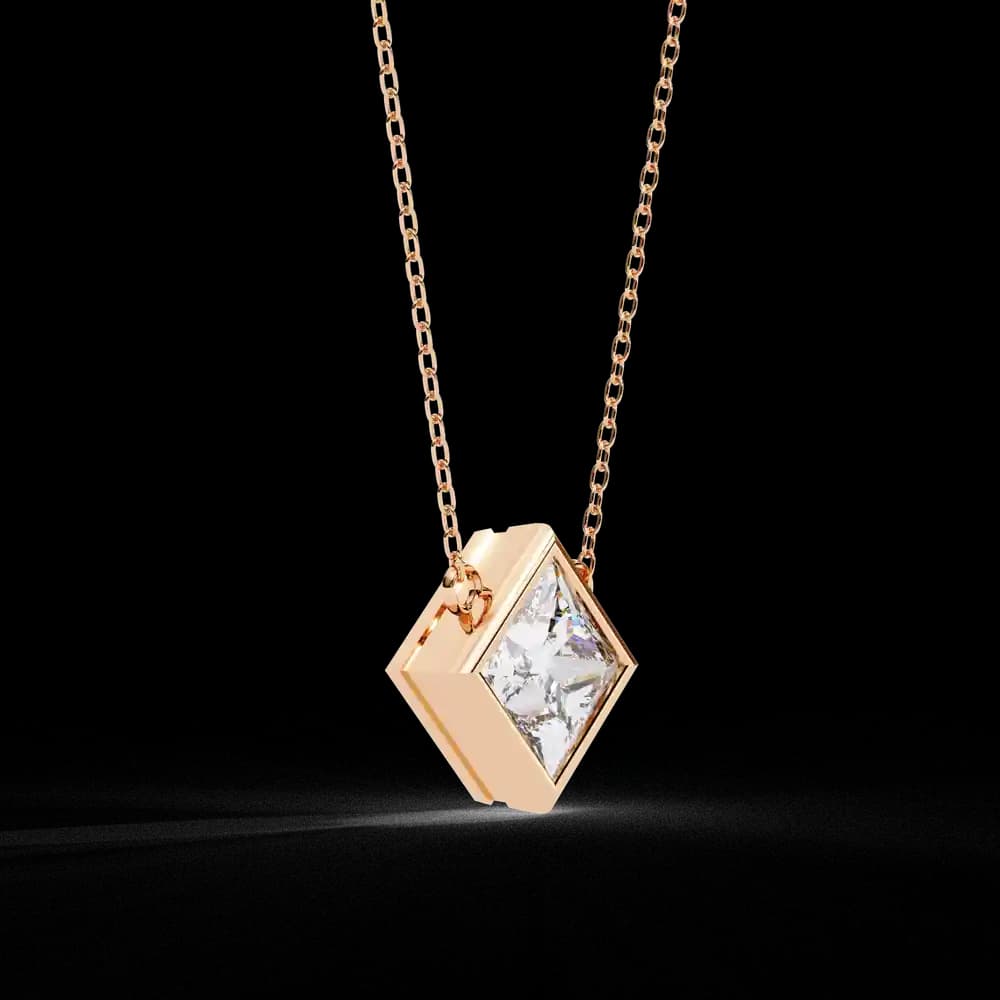 Bezel Set Princess Lab Grown Diamond Pendant with chain - Image 4 Bezel Set Princess Lab Grown Diamond Pendant with chain, view 4 of 16
