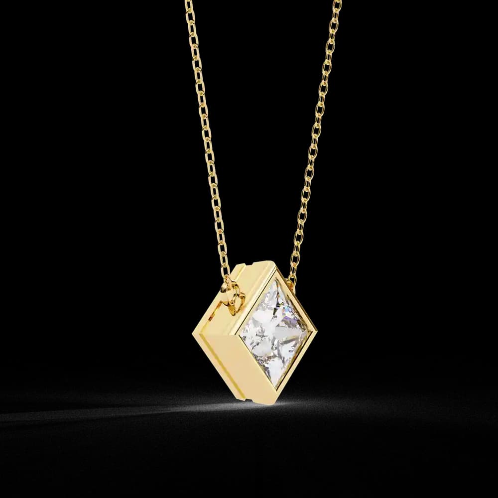 Bezel Set Princess Lab Grown Diamond Pendant with chain - Image 5 Bezel Set Princess Lab Grown Diamond Pendant with chain, view 5 of 16