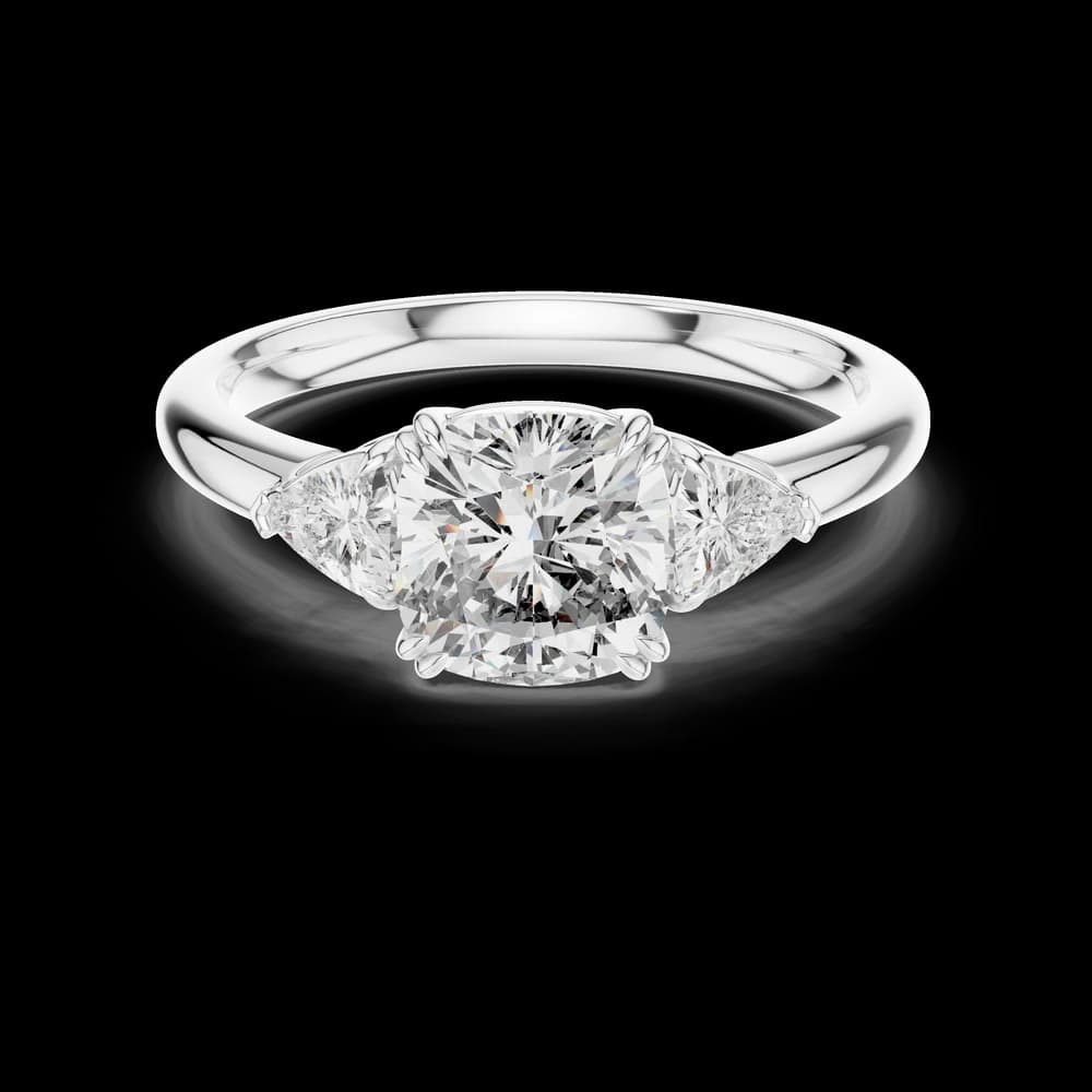 Classic Cushion and Pear Three-Stone Lab Grown Diamond Ring - Image 2 Classic Cushion and Pear Three-Stone Lab Grown Diamond Ring, view 2 of 5