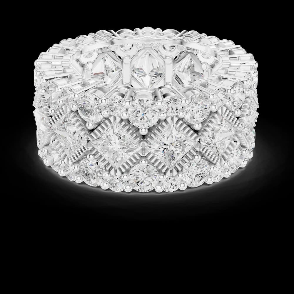 Three Row Princess & Round Diamond Quilted Eternity Band - Image 2 Three Row Princess & Round Diamond Quilted Eternity Band, view 2 of 6