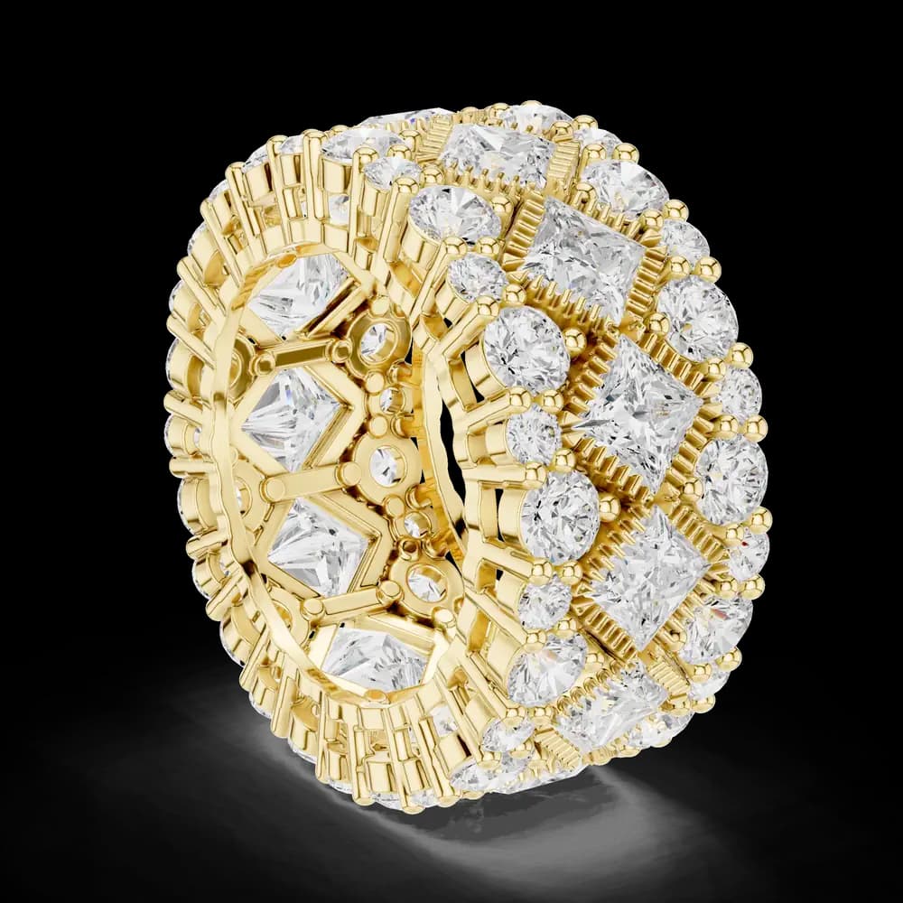 Three Row Princess & Round Diamond Quilted Eternity Band - Image 4 Three Row Princess & Round Diamond Quilted Eternity Band, view 4 of 6