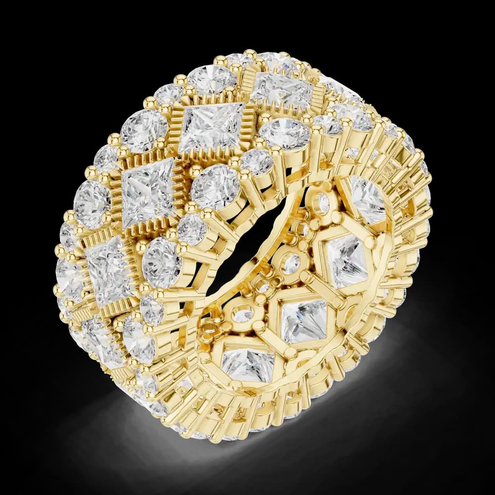 Three Row Princess & Round Diamond Quilted Eternity Band - Image 5 Three Row Princess & Round Diamond Quilted Eternity Band, view 5 of 6