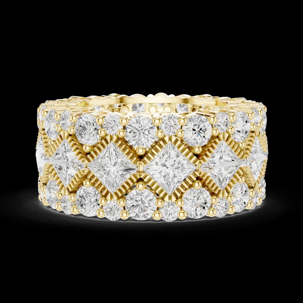Three Row Princess & Round Diamond Quilted Eternity Band - Image 6 Three Row Princess & Round Diamond Quilted Eternity Band, view 6 of 6