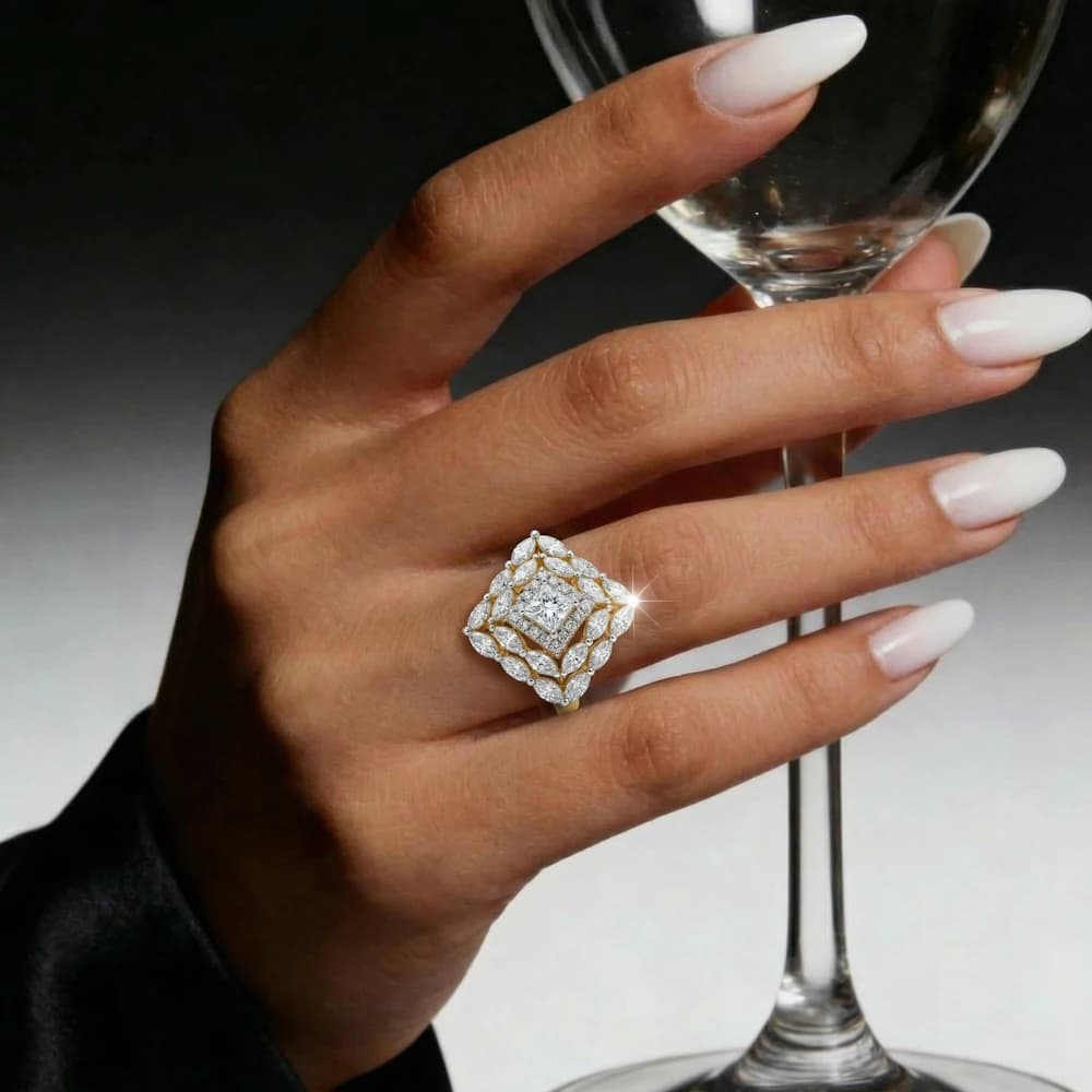 Geometric Layered Cluster Lab Grown Diamond Ring - Image 2 Geometric Layered Cluster Lab Grown Diamond Ring, view 2 of 3