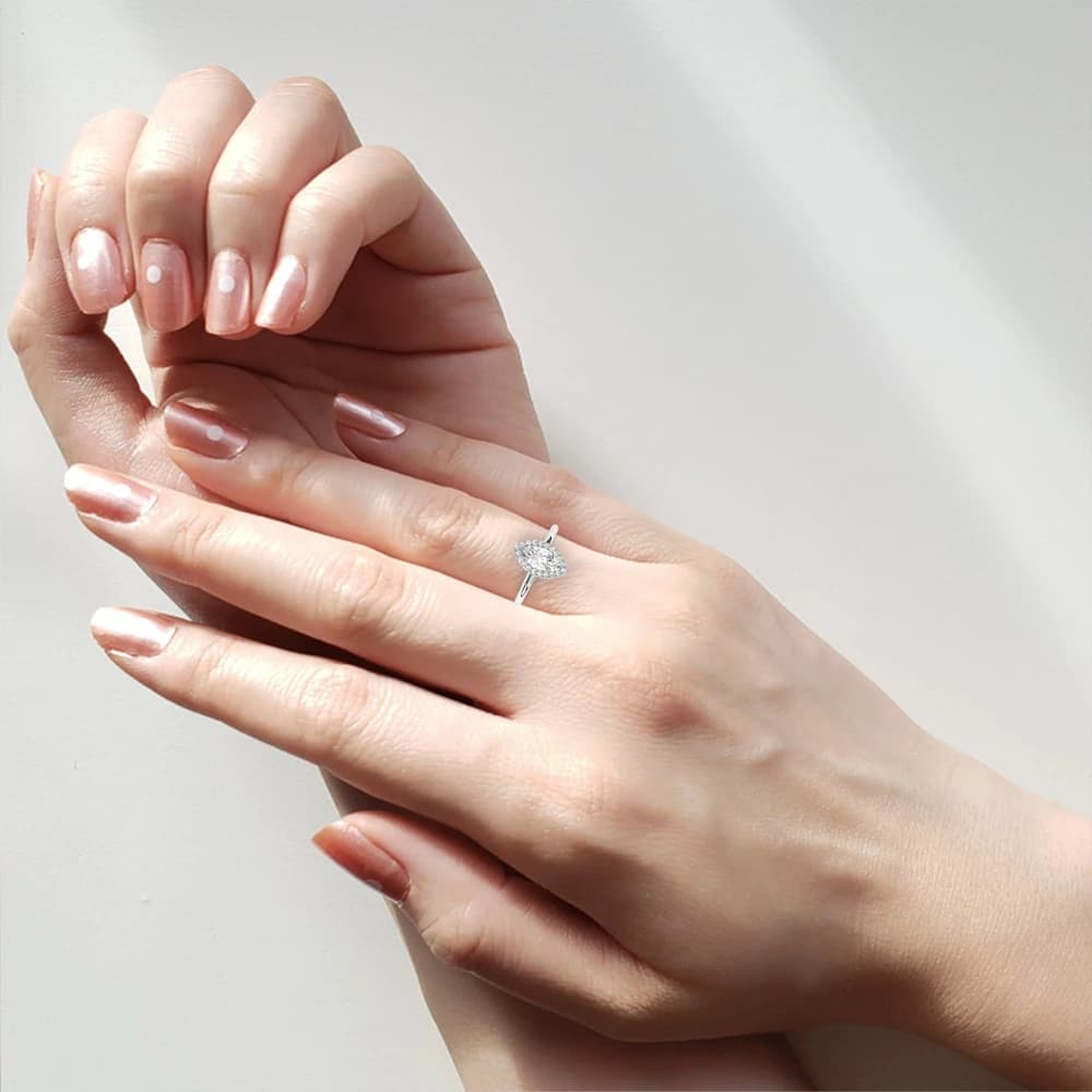 Classic Marquise Cut Lab Grown Diamond Halo Ring - Image 10 Classic Marquise Cut Lab Grown Diamond Halo Ring, view 10 of 10