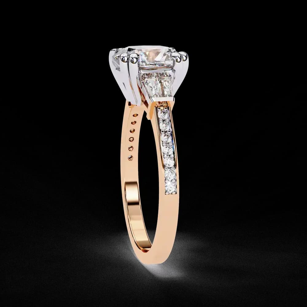 Cushion Cut Lab Grown Diamond Ring with Trapezoid Side Stones - Image 12 Cushion Cut Lab Grown Diamond Ring with Trapezoid Side Stones, view 12 of 12