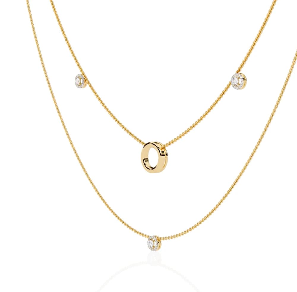 Dainty Gold Dual-Strand Necklace with Circle - Image 2 Dainty Gold Dual-Strand Necklace with Circle, view 2 of 5