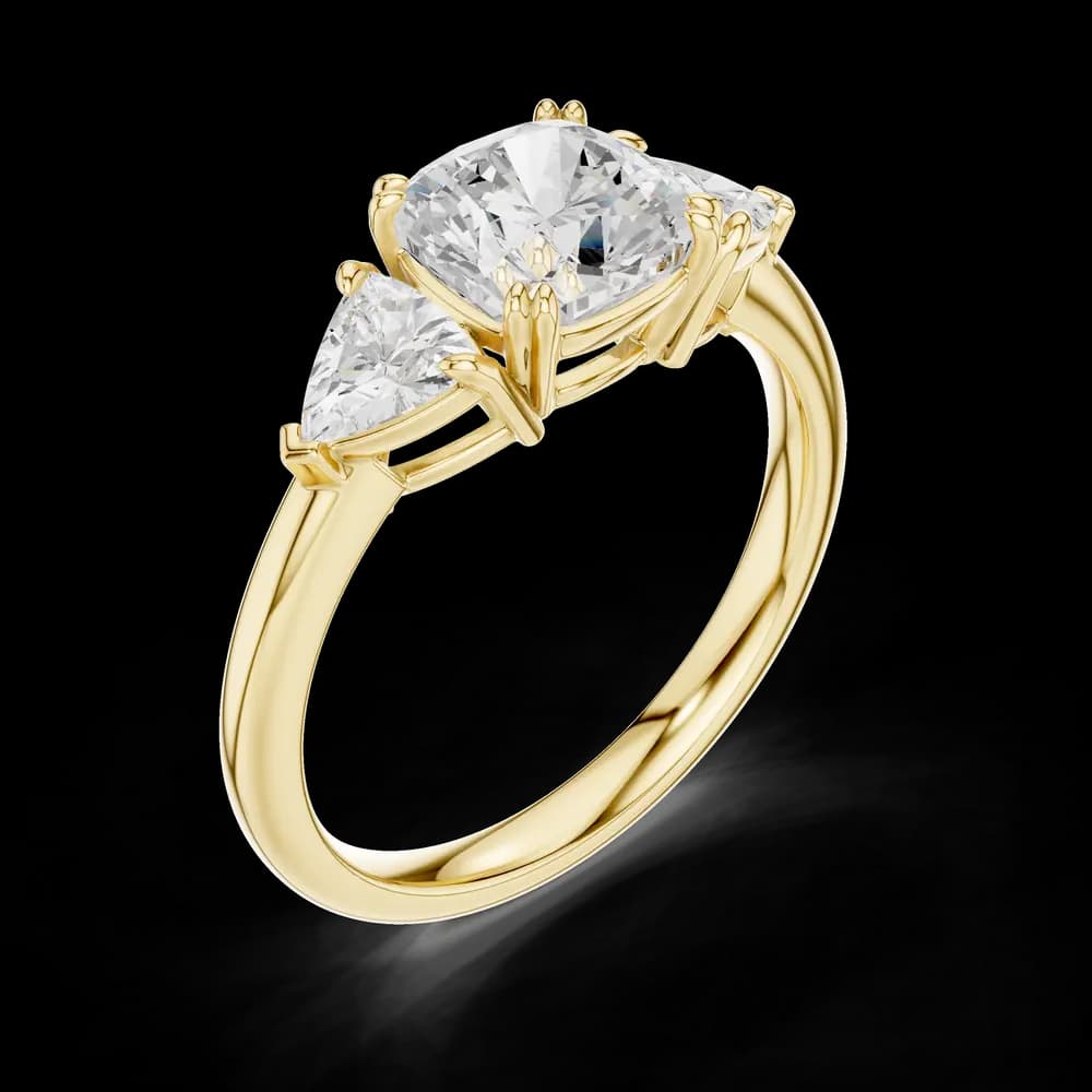 Cushion Trillion 3-Stone Lab grown Diamond Ring - Image 5 Cushion Trillion 3-Stone Lab grown Diamond Ring, view 5 of 6