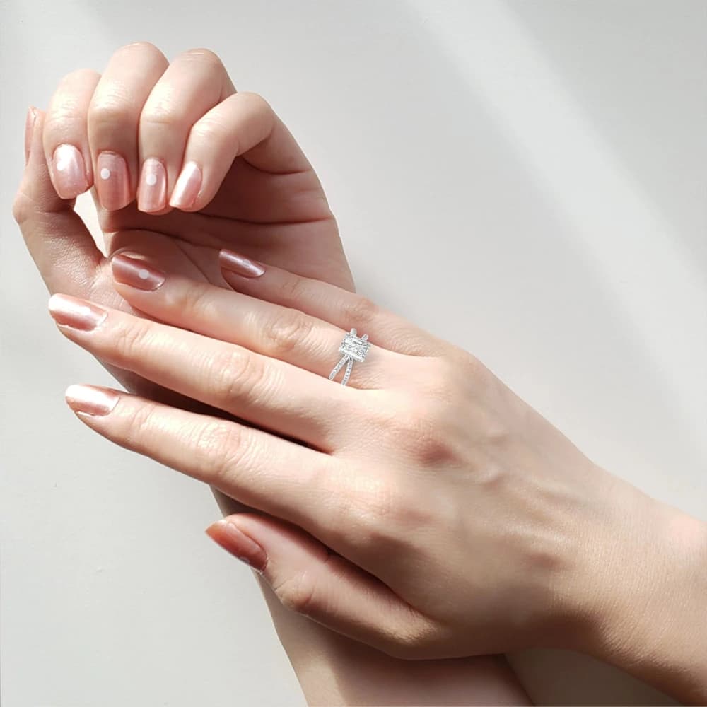 Elegant Split Shank Radiant Cut Lab Grown Diamond Engagement Ring - Image 5 Elegant Split Shank Radiant Cut Lab Grown Diamond Engagement Ring, view 5 of 7
