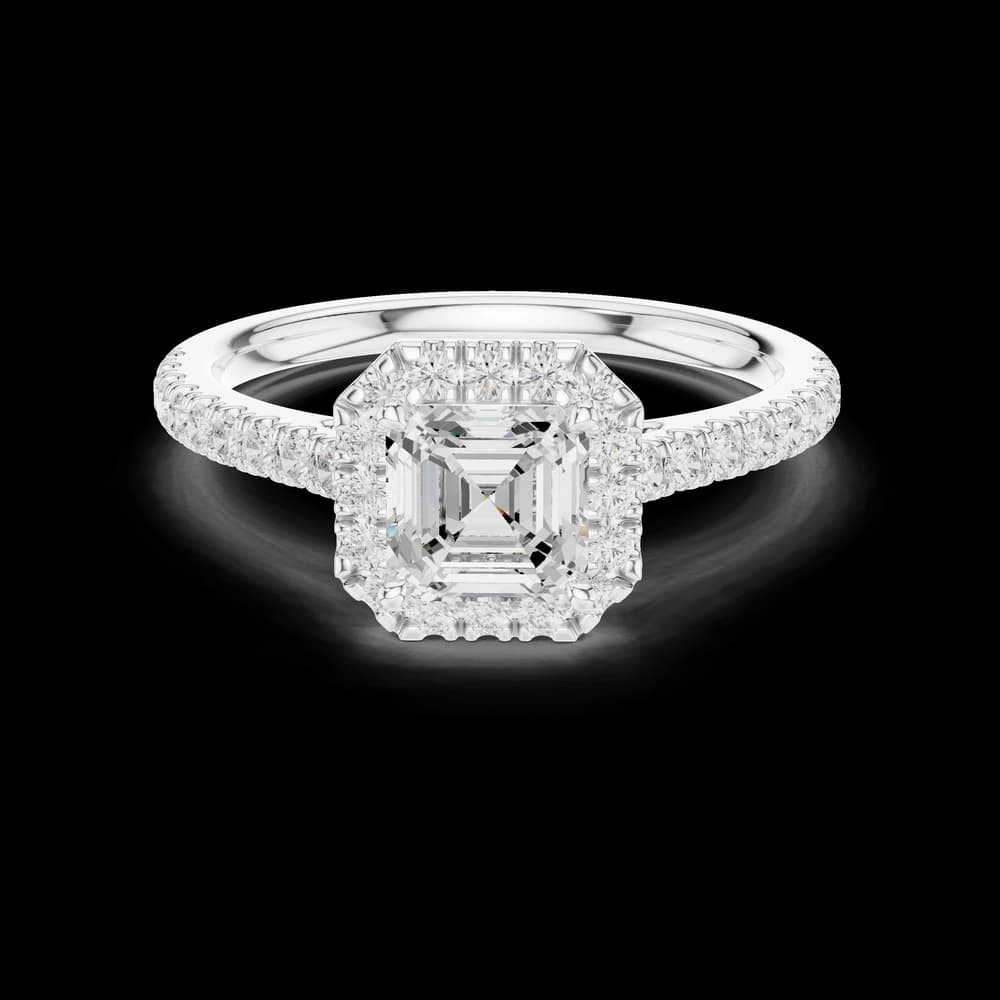 Asscher Cut Halo Pavé Band Lab Grown Diamond Ring - Image 2 Asscher Cut Halo Pavé Band Lab Grown Diamond Ring, view 2 of 6
