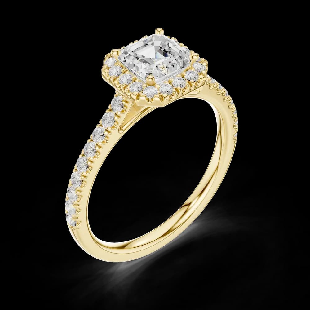Asscher Cut Halo Pavé Band Lab Grown Diamond Ring - Image 5 Asscher Cut Halo Pavé Band Lab Grown Diamond Ring, view 5 of 6