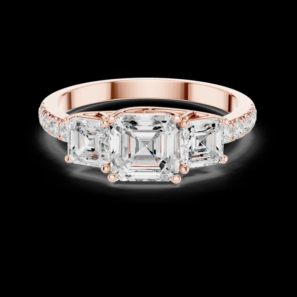 3 Stone Asscher Cut Lab Grown Diamond Ring - Image 1 3 Stone Asscher Cut Lab Grown Diamond Ring, view 1 of 6