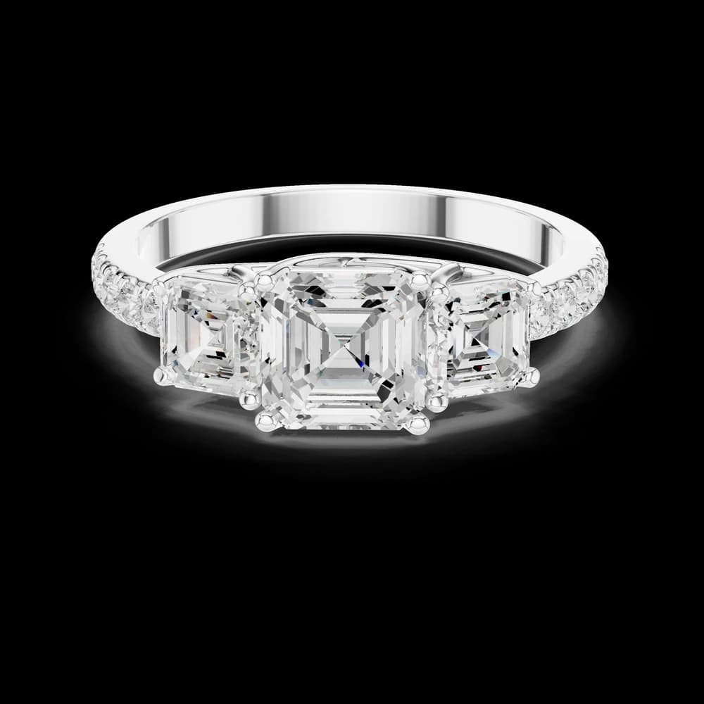 3 Stone Asscher Cut Lab Grown Diamond Ring - Image 2 3 Stone Asscher Cut Lab Grown Diamond Ring, view 2 of 6