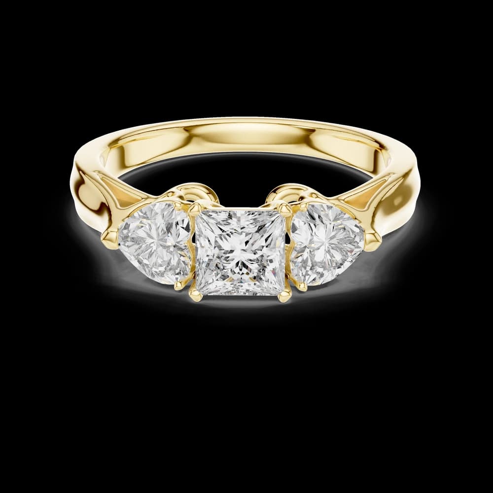 Three Stone Princess And Heart Lab Grown Ring - Image 2 Three Stone Princess And Heart Lab Grown Ring, view 2 of 2