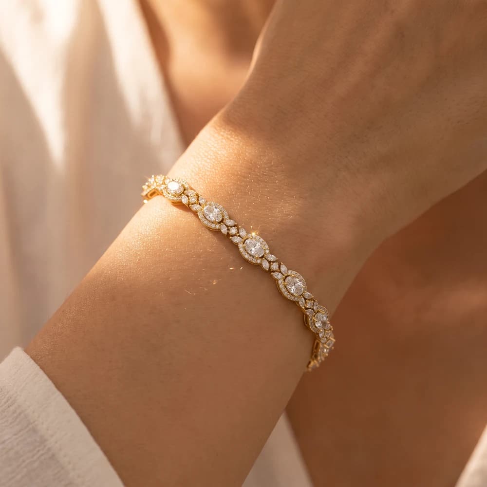 The Oval Halo & Marquise Cluster Bracelet - Image 1 The Oval Halo & Marquise Cluster Bracelet, view 1 of 7