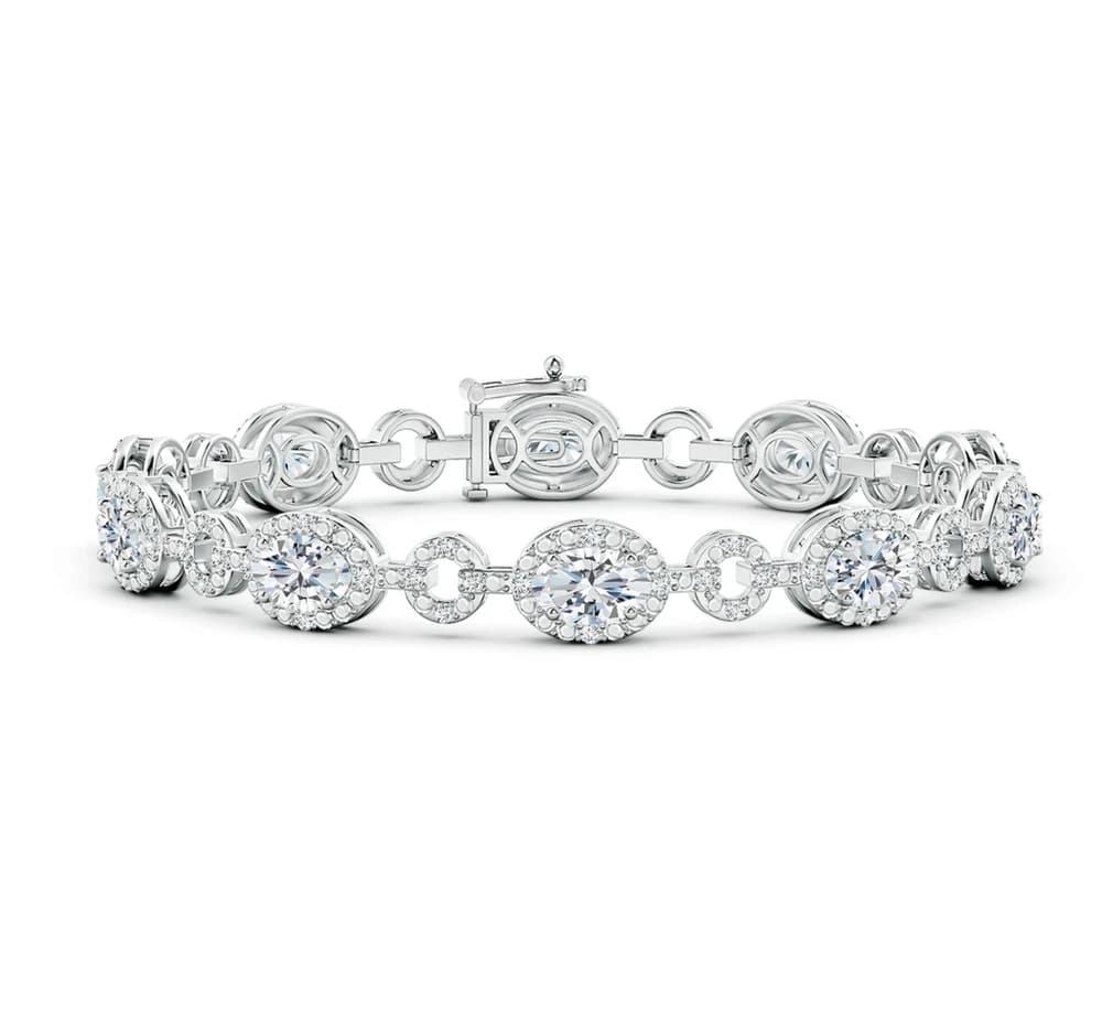 Lab Grown Diamond Halo Open Circle Link Bracelet - Image 1 Lab Grown Diamond Halo Open Circle Link Bracelet, view 1 of 4
