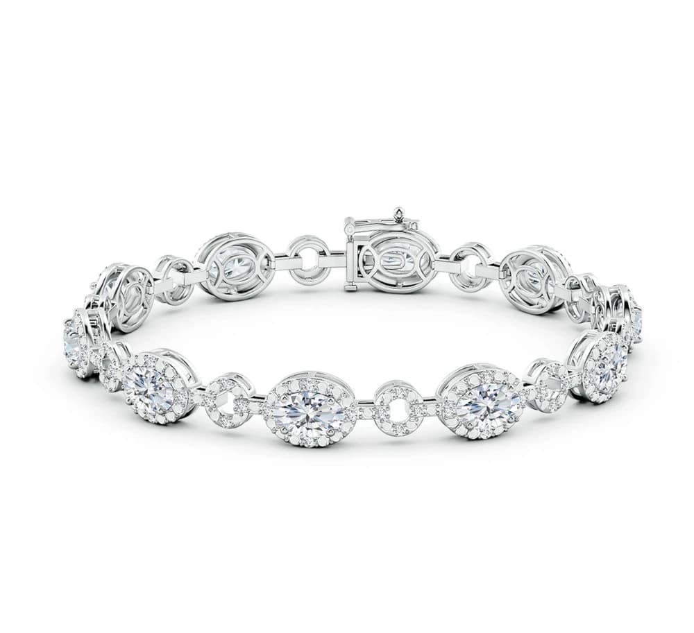Lab Grown Diamond Halo Open Circle Link Bracelet - Image 3 Lab Grown Diamond Halo Open Circle Link Bracelet, view 3 of 4
